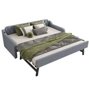 SONNENH Enojna postelja, 90 x 200 cm, lan, siva, 215 x 191 x 79 cm, priključek usb, za spalnico