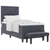 vidaXL Postelja z Box Springom z Vzmetnico in Klopjo Temno Siva 100x200 cm Žamet