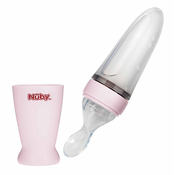 NUBY Silikonska hranilica 90 ml 3m + ružičasta