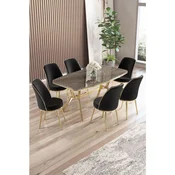 Lena - Anthracite, Gold, Black AnthraciteGoldBlack Dining Table & Chairs Set (7 Pieces)
