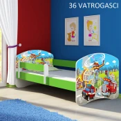 Djecji krevet ACMA s motivom, bocna zelena 140x70 cm 36-vatrogasci