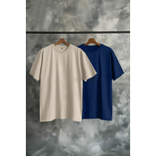 Trendyol Navy Blue-Stone Oversize 2 Pack Basic 100% Cotton T-Shirt