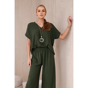 Kesi Włoski Set with necklace blouse + pants khaki