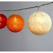 Iris sferična 6 cm/šareno tkani/1,5 m/crvena-narančasta-topla bijela/10 LED dioda/USB lanac lampica, svjetlosna dekoracija 104-10
