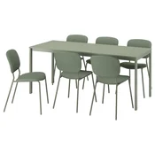 VIHALS / VIHALS Sto i 6 stolica, zelena/zelena Tibbleby sivozelena, 120/180x74 cm