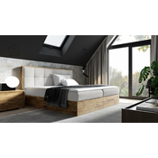 Boxspring postelja Wood 8 - 160x200 cm - hrast lancelot