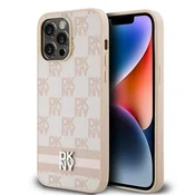 DKNY Etui DKNY usnjeni karirasti mono vzorec & potiskane črte na iPhone 14 Pro Max - roza