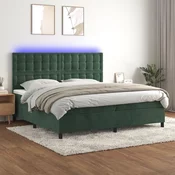 Greatstore Box spring postelja z vzmetnico LED tem. zelena 200x200cm žamet