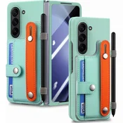 GS Usnjen ovitek za Samsung Galaxy Z Fold6 5G, s stojalom in steklom, zelen