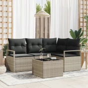 set od 5 dijelova vrtnih kauča s jastučićima Siva Poly Rattan dvostruki vrtni kauč s jastučićima Siva Poly Rattan