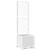 Vidaxl Cvetlično korito z oporno mrežo belo 40x40x136 cm PP