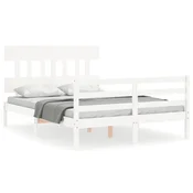 Greatstore Posteljni okvir z vzglavjem bel 4FT trden les