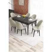 Hanah Home trpezarijski set Elf, sto na razvlacenje i 6 stolica, ploca u dekoru crnog mermera, krem tkanina Babyface