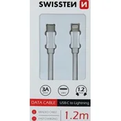 Swissten USB-C/Lightning podatkovni kabel 1,2 m bel pleten