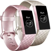 shumee 2x TRAK ZA NEPREMOČLJIV ZAPESTNI PAS Fitbit Charge 3/4 ROZA ZLATO TPU L