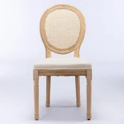 SONNENH Jedilni stoli, 2 v kompletu, 95 cm, bež, svetel les in ratan, ovalno pleteno naslonjalo iz ratana, oblazinjen sedež in noge iz masivnega lesa s starinskim videzom