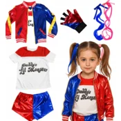 Korbi KOSTUM HARLEY QUINN ZA DEKLE – KOMPLET Z LASULJO, 5 DELNI SET, L