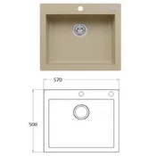 Sudoper NATURA 60+ POP UP 570x500 mm - Sink Solution - Granit - Bež - Kvadratni - 600 mm - 570/500/160 mm