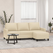 Greatstore Kavč trosed s stolčkom za noge krem 180 cm blago