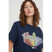 Pamucna majica Tommy Jeans za žene, boja: tamno plava