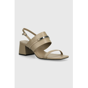 Kožne sandale Calvin Klein HEEL SANDAL 45 MET BAR LTH boja: bež, HW0HW02056