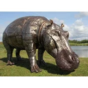 Casa Padrino luxury XXL garden decoration sculpture hippopotamus antique silver 335 x 121 x H. 182 cm - Huge XXL garden decoration metal figure - Luxury garden decoration accessories