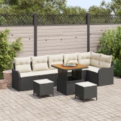 9 komadna vrtna sofa garnitura s jastučićima crni poly rattan akacija 2-sjedna vrtna sofa sa pohranom i jastučićima crni poly r