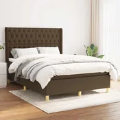 Greatstore Box spring postelja z vzmetnico temno rjava 140x200 cm blago