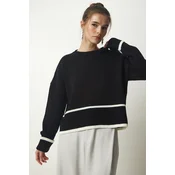 Happiness Istanbul Womens Black Stripe Detailed Knitwear Sweater