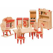 Drveni kuhinjski namještaj za kućicu za lutke Goki, crveni
