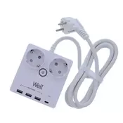 WELL produžni kabel s prekidačem, 2m, bijeli, 4x USB, 3x USB-A, 1x USB-C, EXTS-2S2M-PROT/USBC4-WL