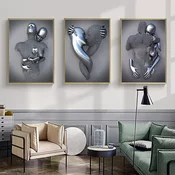 Nikcorp Stenska dekoracija triptih 3 slike Love Heart 3D umetnost brez okvirja 60 x 80 cm, dekor za dnevno sobo spalnico pisarno, visokokakovostno umetniško platno