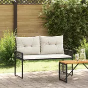 Vanjska klupa s jastukom Crna i krem-bijela 118 x 55 x 82 cm