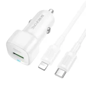 Borofone BZ34B avtopolnilec Type C (20W) USB A (18W) PD 38W QC 3.0 s kablom Type C - Lightning 1m - bel