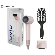 MANTA LOVIO LVHD001 AirFlow sušilnik za lase, 1600W moč, 4 načini, 2 hitrosti, nastavljiva temperatura, Nano-Negative Plasma ionizacija, NTC tehnologija, BLDC motor, +dodatki, roza (Blush Pink)