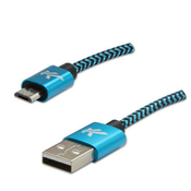 Logo USB kabel (2.0), USB A muški - microUSB muški, 2m, 480 Mb/s, 5V/1A, plavi, kutija, najlonski oplet, aluminijski poklopac konektora