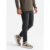 Ombre Mens TAPER FIT denim pants with stitching and rolled up legs - black
