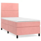 Vidaxl Box spring postelja z vzmetnico roza 90x190 cm žamet