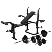 VIDAXL vadbena klop s kompletom uteži in stojalom, 30.5kg