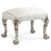 Casa Padrino luxury baroque leather stool white/antique silver - Handmade baroque style stool with high quality genuine leather - Baroque furniture - Noble & magnificent - Made in Italy