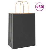 vidaXL Papirnate vrečke 50 kosov z ročaji črne barve 21x11x28 cm