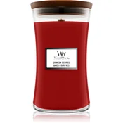 Woodwick Crimson Berries dišeča sveča z lesenim stenjem 610 g