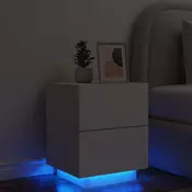 Vidaxl vidaXL Nočna omarica z LED, bela, material na osnovi lesa