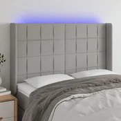 Vidaxl vidaXL Vzglavje postelje z LED svetlo sivo 147x16x118/128 cm blago