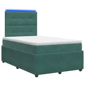 vidaXL LED posteljni pod z vzmetnico Temno zelena 120 x 190 cm Žamet