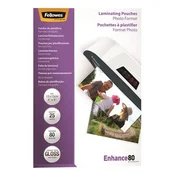 Folija za vročo laminiranje, 80 mikronov, 100x150 mm, sijajna, 25 kosov, FELLOWES, 25 kosov