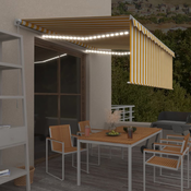 VIDAXL ročno zložljiva tedna s senčilom LED (4x3m), rumena in bela