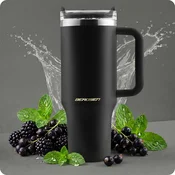 Berdsen vakuumska termo skodelica s slamico 1180 ml črna