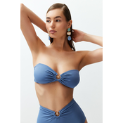 Trendyol Blue Strapless Accessory Bikini Top