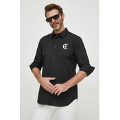 Pamučna košulja Just Cavalli za muškarce, boja: crna, regular, s klasičnim ovratnikom